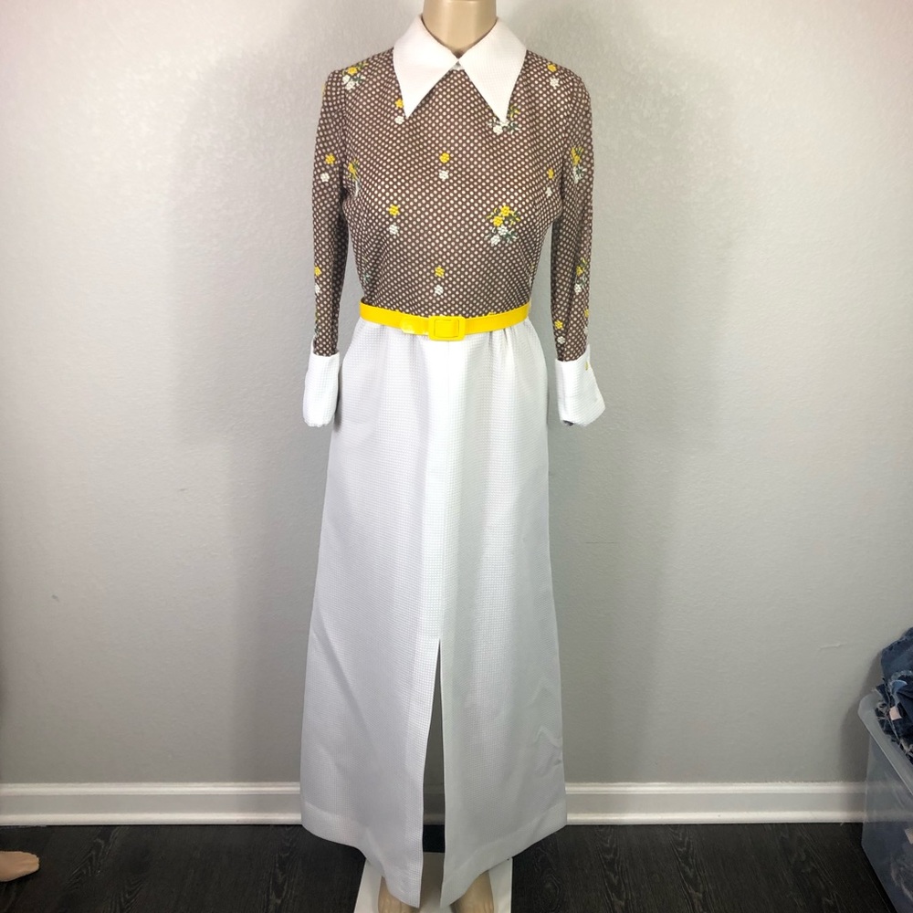 Vintage 1970s Dagger Collar Maxi Dress